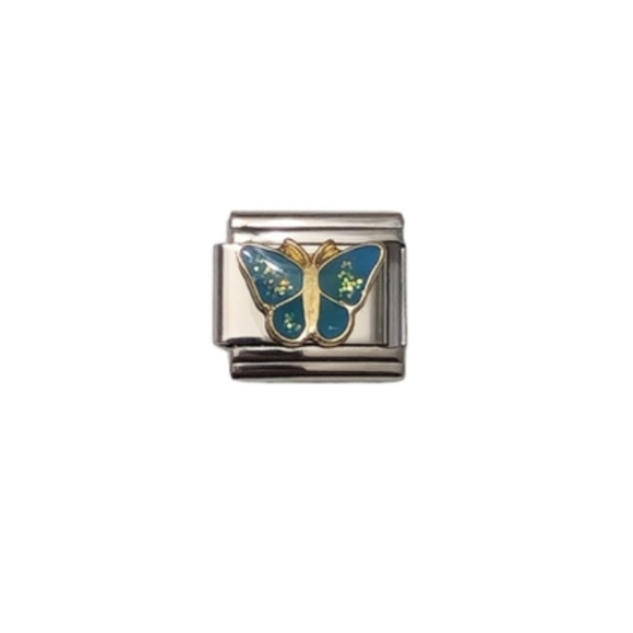 Italian Charmlink for Charm Bracelet‎ Blue Sparkles Butterfly Charm Nomination - Picture 1 of 2